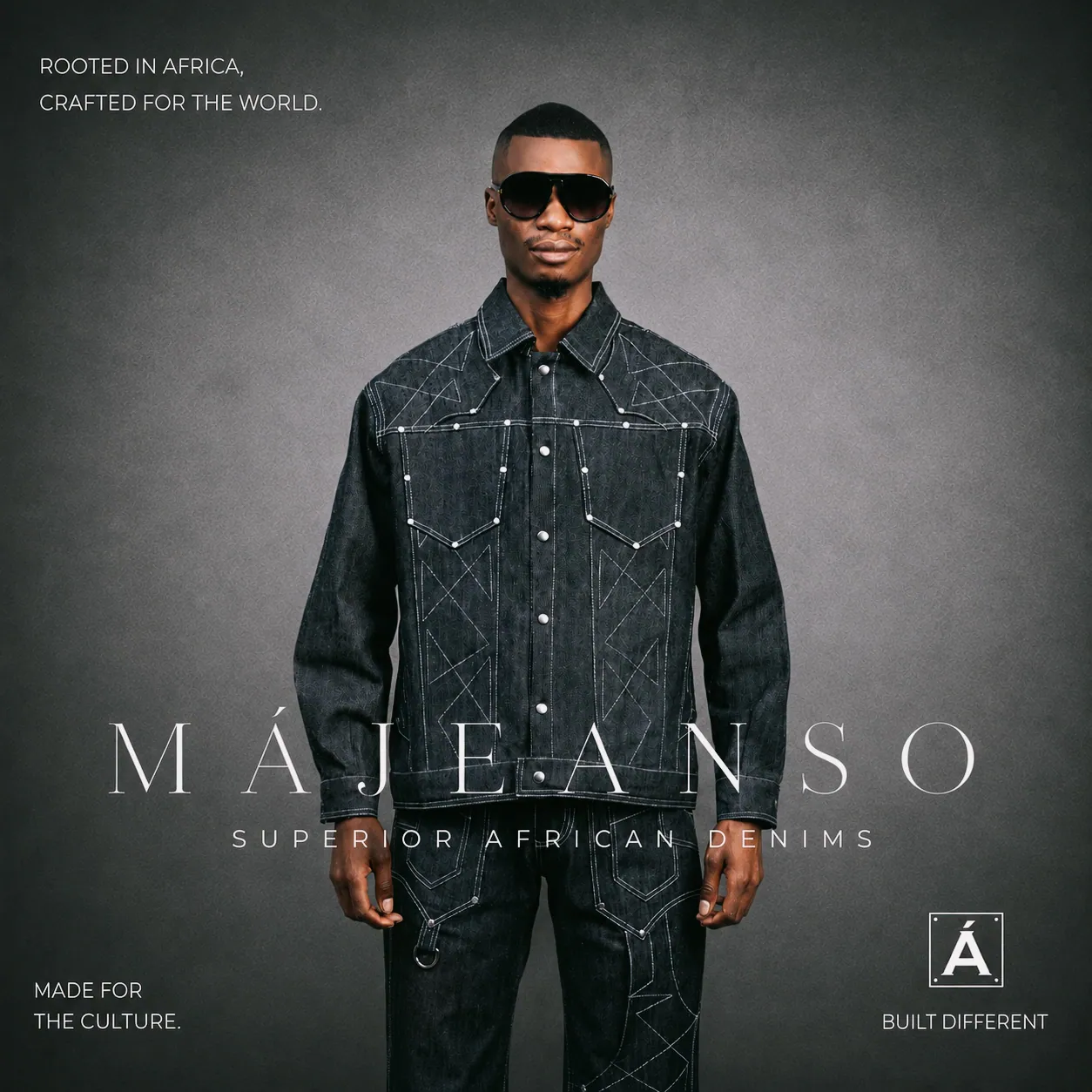 MAJEANSO campaign portrait with wordmark